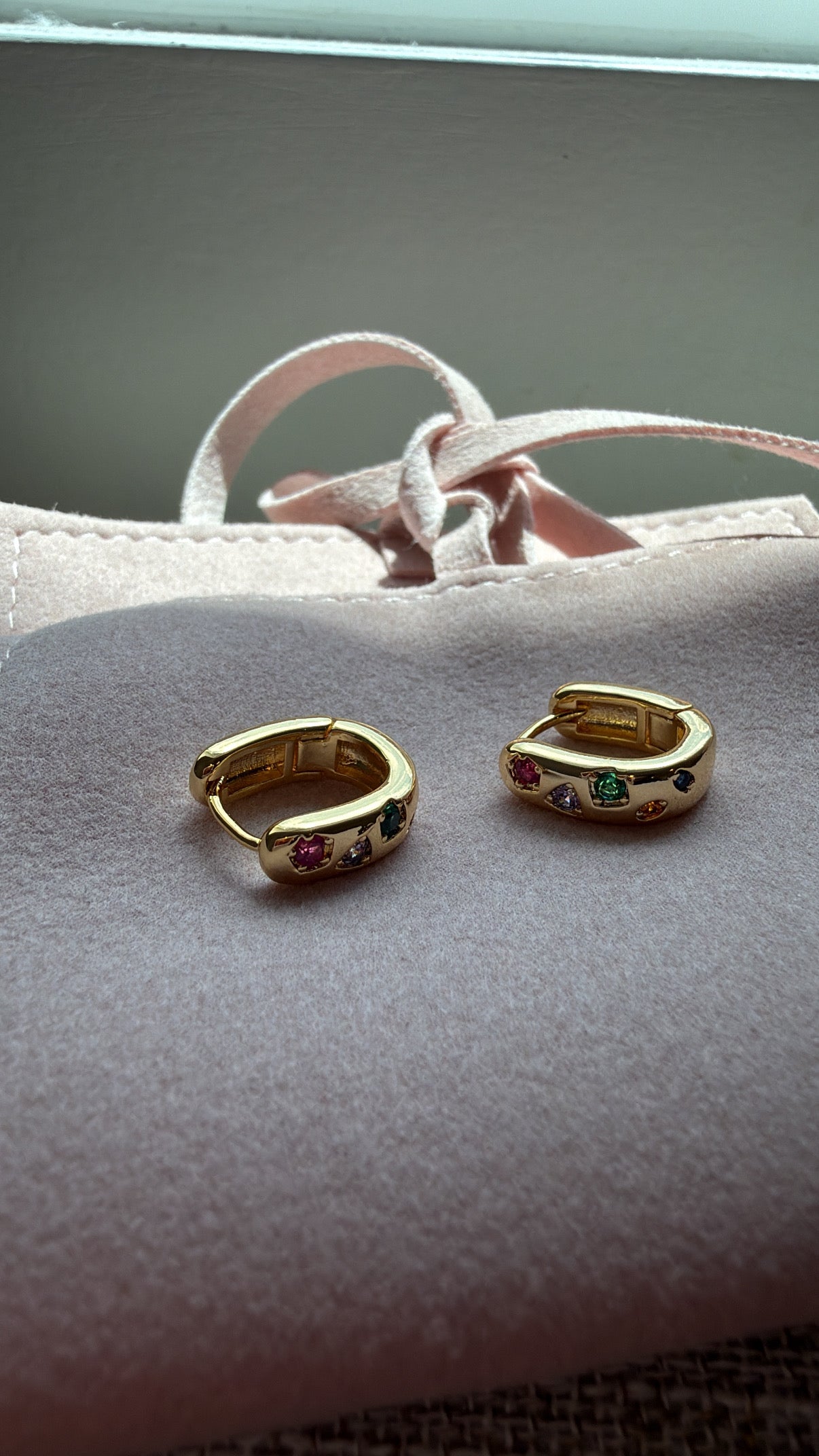 24K Gold Filled Multi Color CZ u shaped Huggies