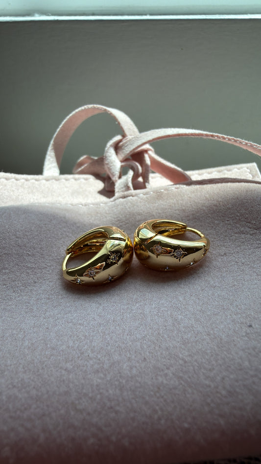 24K Gold Filled Celestial North Star Cz Huggies