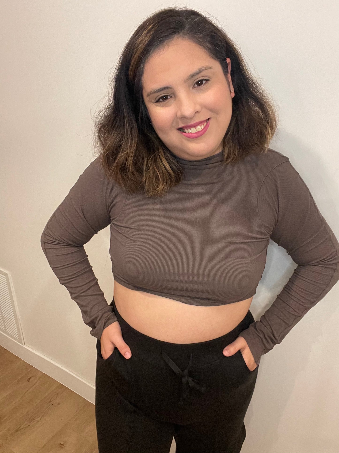 olive you cropped ribbed long sleeve