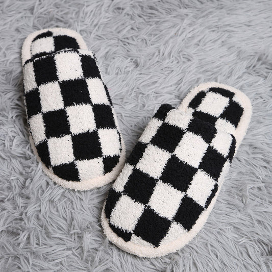 Luxury Checkerboard Slippers - Black